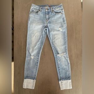 Women's Light Blue Stretch Skinny Distressed Jeans